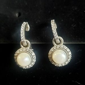 Judith Ripka Sterling Silver Pearl CZ and Hoop Convertible Clip On Earrings